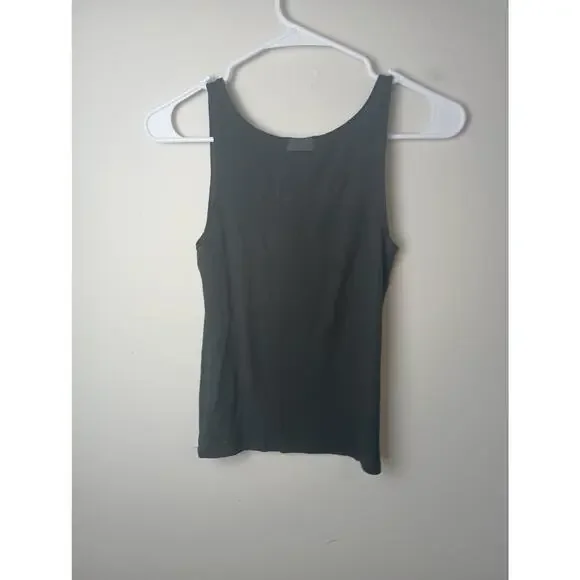 Skims Tank Top XL Cotton Ribbed Cropped Rounded Scoop Neck Black - Picture 4 of 5